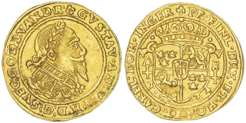 Sweden
Gustav II Adolf, 1631-1634
Ducat, 1634 (posthume), AU 3.48 g. 
Avers : GV...