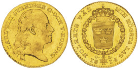 Sweden, Karl XIII, 1809-1818
Ducat, Stockholm, 1814, AU 3,44 g 
Ref : Fr. 81, Ahlström 6, Schl. 25
Conservation : Superbe