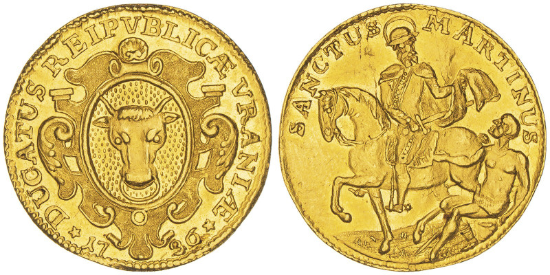 Switzerland
Ducat, Uri, 1736, AU 3,41g.
Avers : Armoiries d'Uri dans un cartouch...