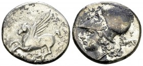 Corinth AR Stater, c. 375-300 BC 

Corinthia, Corinth . AR Stater (20-22 mm, 8.38 g), c. 375-300 BC. 
 Obv. Pegasos flying left; koppa below.
Rev....