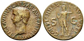 Claudius AE As, Constantia reverse 

 Claudius (41-54 AD). AE As (28-29 mm, 9.98 g), Rome, 50-54 AD.
 Obv. TI CLAVDIVS CAESAR AVG P M TR P IMP P P,...