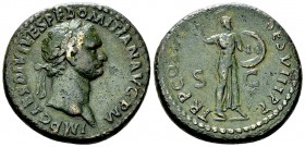 Domitianus AE As, Minerva reverse 

 Domitianus (81-96 AD). AE As (28 mm, 14.18 g), 81 AD, Rome. 
Obv. IMP CAES DIVI VES P F DOMITIAN AVG P M, laur...