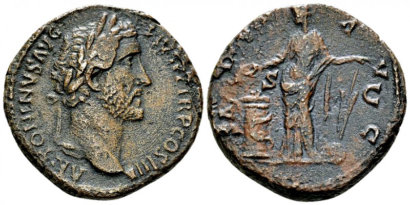 Antoninus Pius AE Sestertius, Salus reverse 

 Antoninus Pius (138-161 AD). AE...