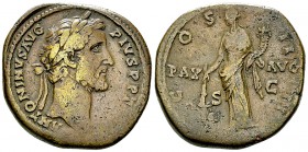 Antoninus Pius AE Sestertius, Pax reverse 

 Antoninus Pius (138-161 AD). AE Sestertius (30-32 mm, 28.41 g), Rome, 145-161 AD.
Obv. ANTONINVS AVG P...