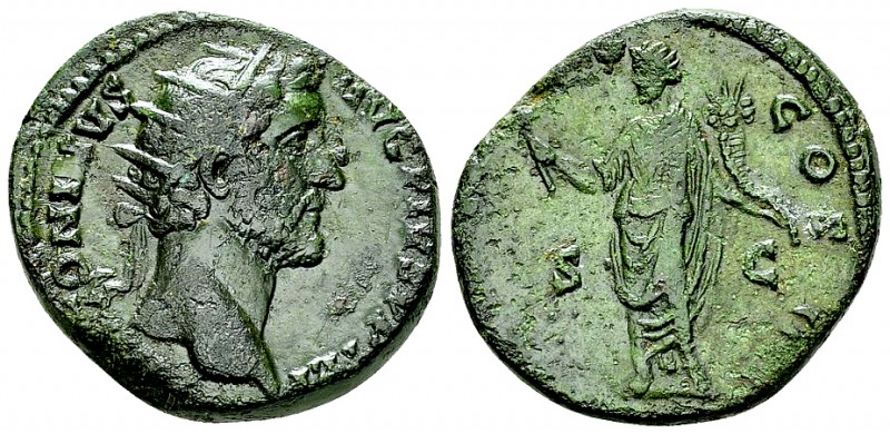 Antoninus Pius AE Dupondius, Honos reverse 

 Antoninus Pius (138-161 AE). AE ...