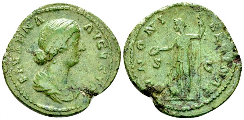 Faustina II AE As, Iuno reverse 

 Faustina II (161-176 AD). AE As (26-28 mm, ...