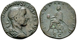Gordianus III AE Sestertius, emperor reverse 

 Gordianus III (238-244 AD). AE Sestertius (27-28 mm, 15.25 g), Rome, 240 AD.
Obv. MP GORDIANVS PIVS...
