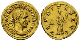 Traianus Decius Aureus, Uberitas reverse 

 Traianus Decius (249-251 AD). Aureus (20-21 mm, 5.43 g), Rome.
Obv. IMP C M Q TRAIANVS DECIVS AVG, Laur...