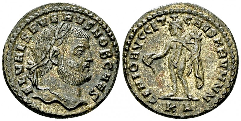 Severus II Silvered AE Nummus, Genio reverse 

 Severus II Caesar (305-306 AD)...