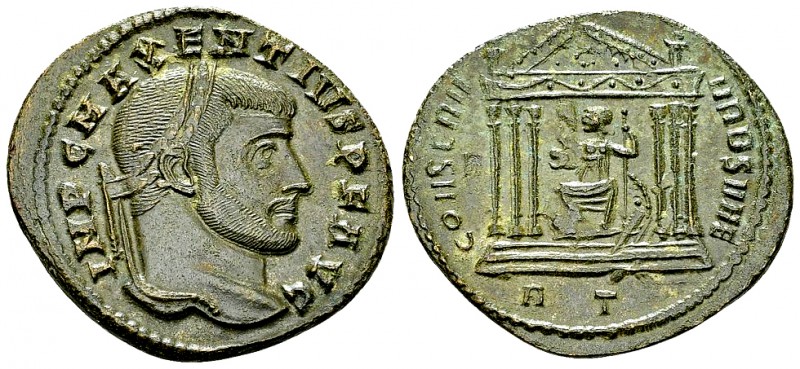 Maxentius AE Nummus, Roma in hexastyle temple reverse 

 Maxentius (306-312 AD...