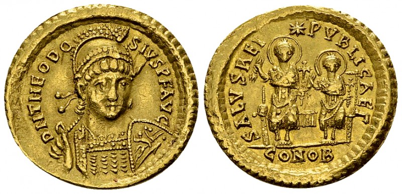 Theodosius II, with Valentinian III AV Solidus, rare 

 Theodosius II (408-450...