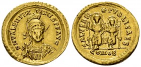 Valentinianus III AV Solidus, rare 

 Valentinian III (425-455 AD). AV Solidus (21-22 mm, 4.28 g), Constantinople, 425-429.
Obv. D N VALENTINIANVS ...