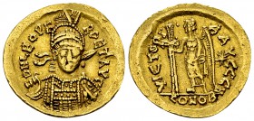 Leo I AV Solidus 

Leo I. (457-474 AD). AV Solidus (20-21 mm, 4.46 g), Constantinople, c. 462-466 AD.
Obv. D N LEO PERPET AVC, helmeted and cuirass...