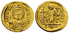 Iustinianus I AV Solidus, Carthage, rare 

 Iustinianus I (527-565 AD). AV Solidus (19-20 mm, 4.45 g), Carthage, c. 536-545 AD.
Obv. D N IVSTINIANV...