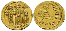 Heraclius AV Solidus 

 Heraclius (610-641 AD). AV Solidus (19-20 mm, 4.44 g), Constantinopolis, 638-639 AD.
Obv. Crowned and draped figures of Her...