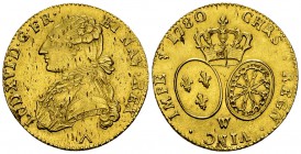 Louis XVI, Double-Louis d'or au buste habillé 1780 W 

France, Royaume. Louis XVI (1774-1793). Double-Louis d'or au buste habillé 1780 W (29 mm, 16....