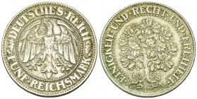 Weimarer Republik, AR 5 Reichsmark 1928 F, Eichbaum 

Deutschland, Weimarer Republik . AR 5 Reichsmark 1928 F (25.11 g). Eichbaum.
AKS 25.

Fast ...
