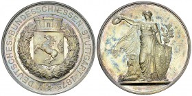 Stuttgart, AR Medaille 1875, Bundesschiessen 

 Deutschland . AR Medaille (41 mm, 23.76 g), auf das Bundesschiessen in Stuttgart 1875.
Slg. Peltzer...