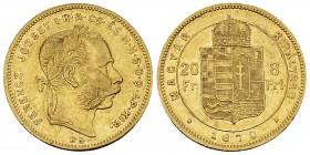 Hungary AV 20 Francs/8 Forint 1870 KB 

 Hungary . AV 20 Francs/8 Forint 1870 KB (6.42 g), Kremnitz.
KM 455.1

Very fine to extremely fine.