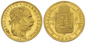Hungary AV 20 Francs/8 Forint 1884 KB 

 Hungary . AV 20 Francs/8 Forint 1884 KB (6.44 g), Kremnitz.
KM 467.

Extremely fine.