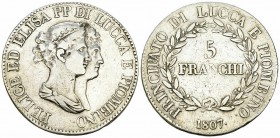 Italia, Lucca e Piombinio, 5 Franchi 1807 

 Lucca. Principato di Lucca e Piombino. Elisa Bonaparte e Felice Baciocchi (1805-1814). AR 5 Franchi 180...