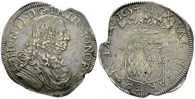 Honoré II AR Ecu 1654, rare 

Monaco. Honoré II (1604-1662). AR Écu 1654 (40-43 mm, 26.62 g).
Obv. HON II D G PRIN MONOECI, Draped and armored bust...
