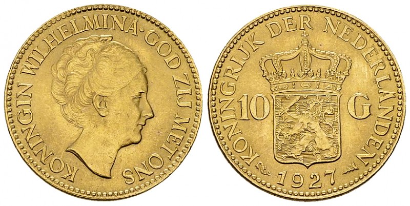 Netherlands AV 10 Gulden 1927 

 Netherlands . AV 10 Gulden 1927 (6.71 g). KM ...