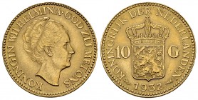 Netherlands AV 10 Gulden 1932 

 Netherlands . AV 10 Gulden 1932 (6.72 g). KM 162. 
Extremely fine.