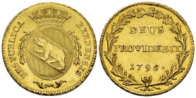 Bern, AV Doppelduplone 1795 

Schweiz. Bern , Stadt. AV Doppelduplone 1795 (28-29 mm, 15.19 g).
HMZ 2-211d.

Vorzüglich bis unzirkuliert.