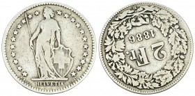 Schweiz, AR 2 Franken 1886, 25° verschoben 

 Schweiz, Eidgenossenschaft. AR 2 Franken 1886 (9.43 g), 25° verschoben.
KM 21.

Sehr selten. Schön....