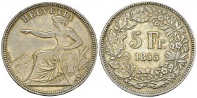 Solothurn, AR 5 Franken 1855, Eidg. Freischiessen 

 Schweiz, Eidgenossenschaft . AR 5 Franken 1855 (24.95 g). Eidgenössisches Freischiessen 1855 in...