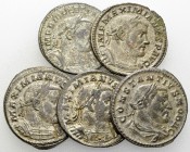 Lot of 5 Roman silvered AE Nummi 

Lot of five (5) Roman silvered AE Nummi, 1st Tetrarchy: Diocletianus, Maximianus Herculius, Galerius (2), and Con...