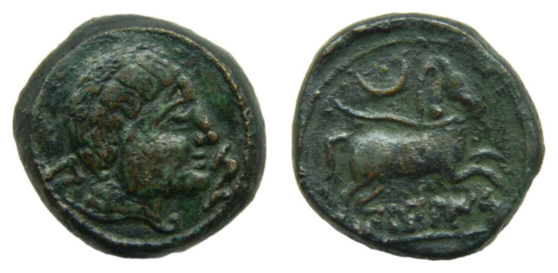 Bilbilis (Calatayud). Siglos II-I aC. Semis. 7,96 gr. AE. Letra BI en anverso. A...