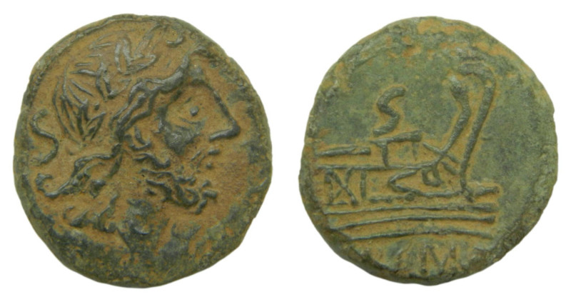 Anónima. Siglos II- I aC. Semis. Emisión local de Hispania. 7,1 gr. AE.
MBC+