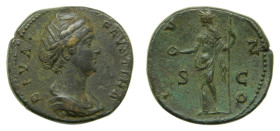FAUSTINA madre. Sestercio. 147 dC. (Spink 4629) (Co. 210) (RIC. 1143).Anv: DIVA FAUSTINA. Busto drapeado. Levante grieta. 23,03 gr.
MBC+