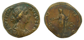 FAUSTINA, 161-175. Sestercio 25,13 gr. AE. Faustina ausgusta. (RIC. 1645 var).
MBC