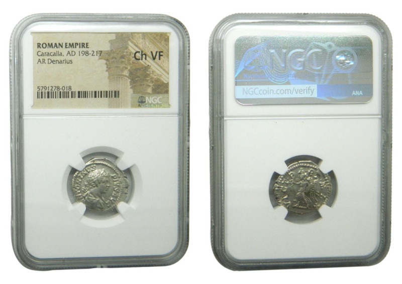 CARACALLA. emperador. 198-217 dC. AR Denario. Roman empire. NGC Ch VF
VF