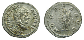 CARACALLA (213 dC.). Denario. Anv: ANTONINVS PIVS. AVG. BRIT. Cabeza laureada. Rev: MONETA AVG. Balanza y cornucopia. (Spink 6821 var) (S. 165) (RIC. ...