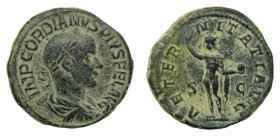 GORDIANO III. Sestercio. (AE. 19,26 gr / 32 mm). 238-244 dC Roma. (RIC 297a). Anv: Busto laureado y drapeado de Gordiano III a la derecha, alrededor l...