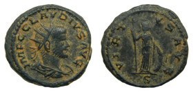 CLAUDIO II, emperador. 268-270 dC. Antoniniano. Antioquía (Síria). 3,3 gr. BI. Anv: IMP C CLAVDIVS AVG. Rev: VIRTVS AVG. Virtus en pie, a la derecha....