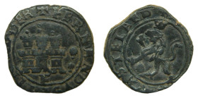 A nombre de los Reyes Católicos (1492-1556). 2 Maravedís. La Coruña - F. AE. Dos veneras en anverso. Muy rara. Inédita.
MBC