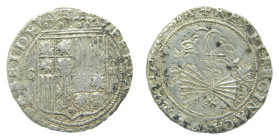 Reyes Católicos (1474-1504). SF. 4 Reales. Sevilla. (Cal-564). (Lf-H5.6.7 var). Anv: ...SABET· DE. Rev.: ...LEGIONIS· A. AG. 13,64 gr. Escudo entre S ...