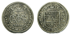 Carlos III, Archiduque de Austria. 1707. 2 Reales. Barcelona. AR. JS# M-3. AC 27.
EBC+