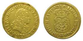 Felipe V (1700-1746). 2 Escudos. 1732 JF. Madrid. (AC1869) 6,7 gr. AU. Estuvo en aro con pestañas, canto sin defectos.
MBC-