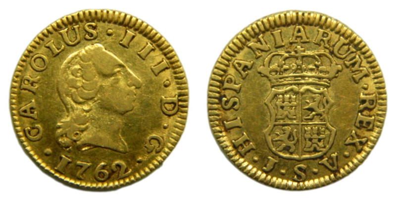Carlos III (1759-1788) 1/2 Escudo. 1762 JV. Sevilla. (AC 1290). 1,76 gr. AU. Rar...