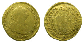 Carlos III (1759-1788). 2 Escudos. 1772 VJ. Nuevo Reino. (AC 1685). 6,56 gr. AU. Defecto en canto.
BC