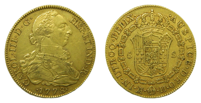 Carlos III (1759-1788). 8 Escudos. 1778 PJ. Madrid. (AC 1965). 27,05 gr. AU.
MB...