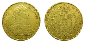 Carlos III (1759-1788). 8 Escudos. 1788 DA. Santiago (AC 2177). 27 gr. AU. Rayitas en anverso.
MBC