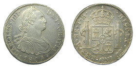 Carlos IV (1788-1808). 8 Reales. 1805 TH. México. (AC 983) 26,89 gr. AR. Brillo original.
EBC+
