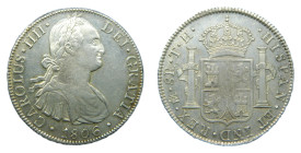 Carlos IV (1788-1808). 8 Reales. 1806 TH. México. (AC 984) 27,07 gr. AR.
EBC+